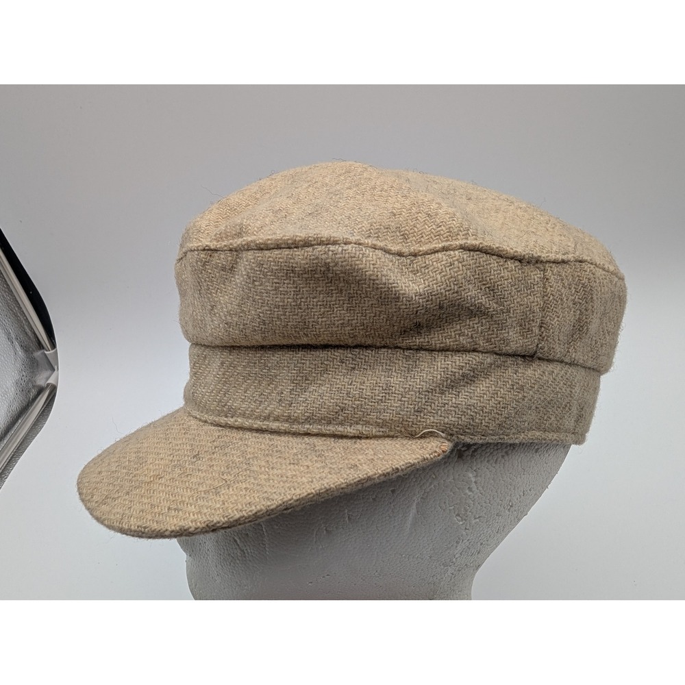 Irish Tweed Wool Cadet Hat Tan Herringbone Made in Ireland Size 6 7/8